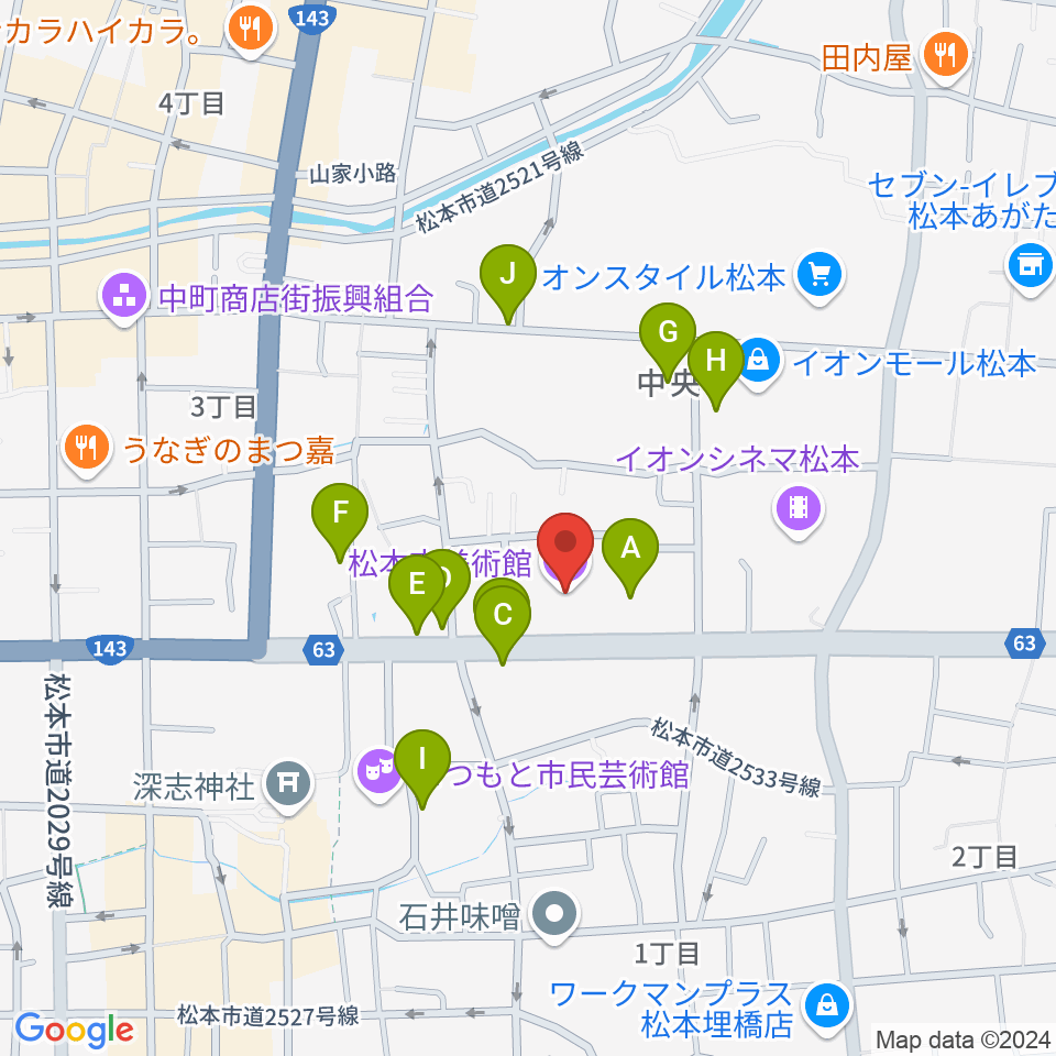 松本市美術館周辺の駐車場・コインパーキング一覧地図