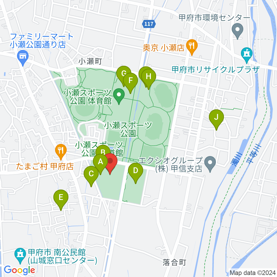 小瀬スポーツ公園武道館周辺の駐車場・コインパーキング一覧地図