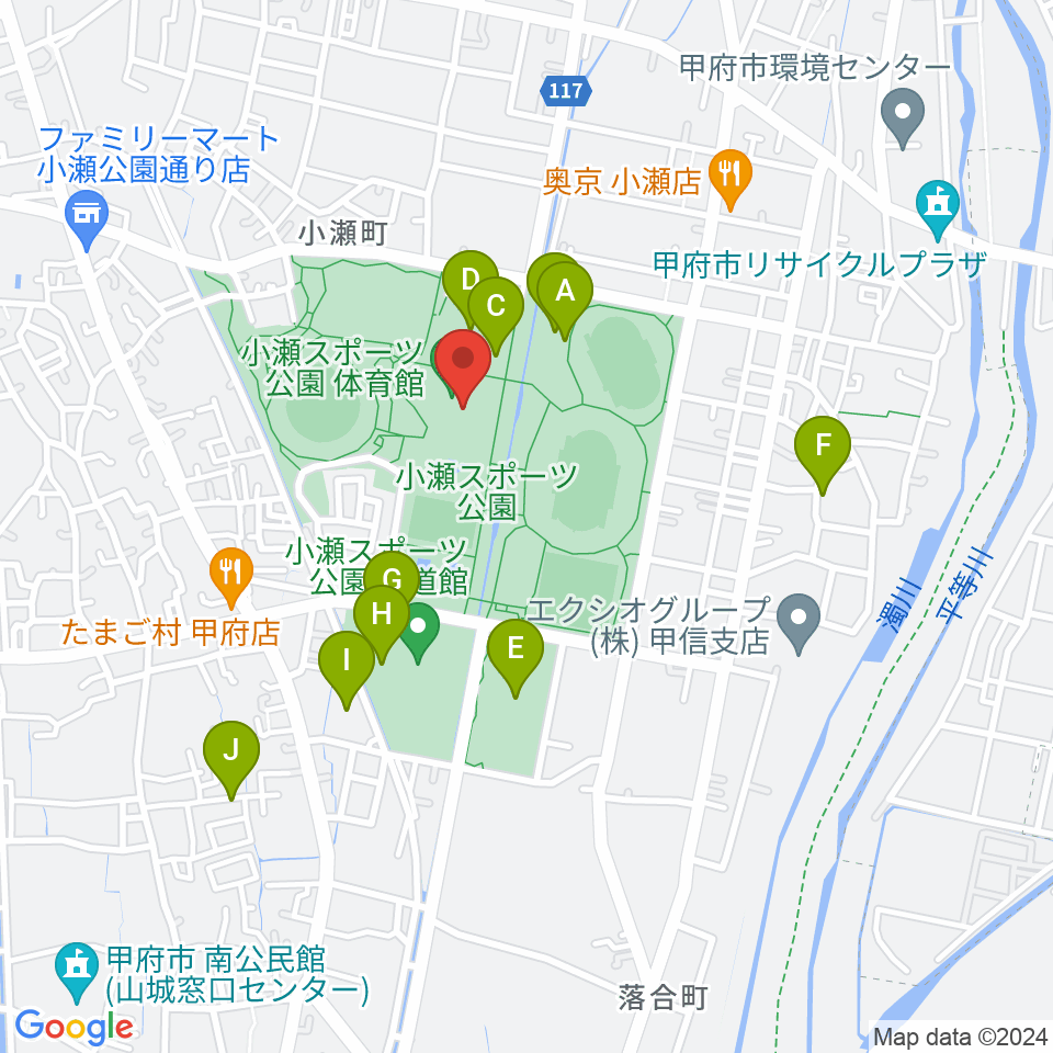 小瀬スポーツ公園体育館周辺の駐車場・コインパーキング一覧地図