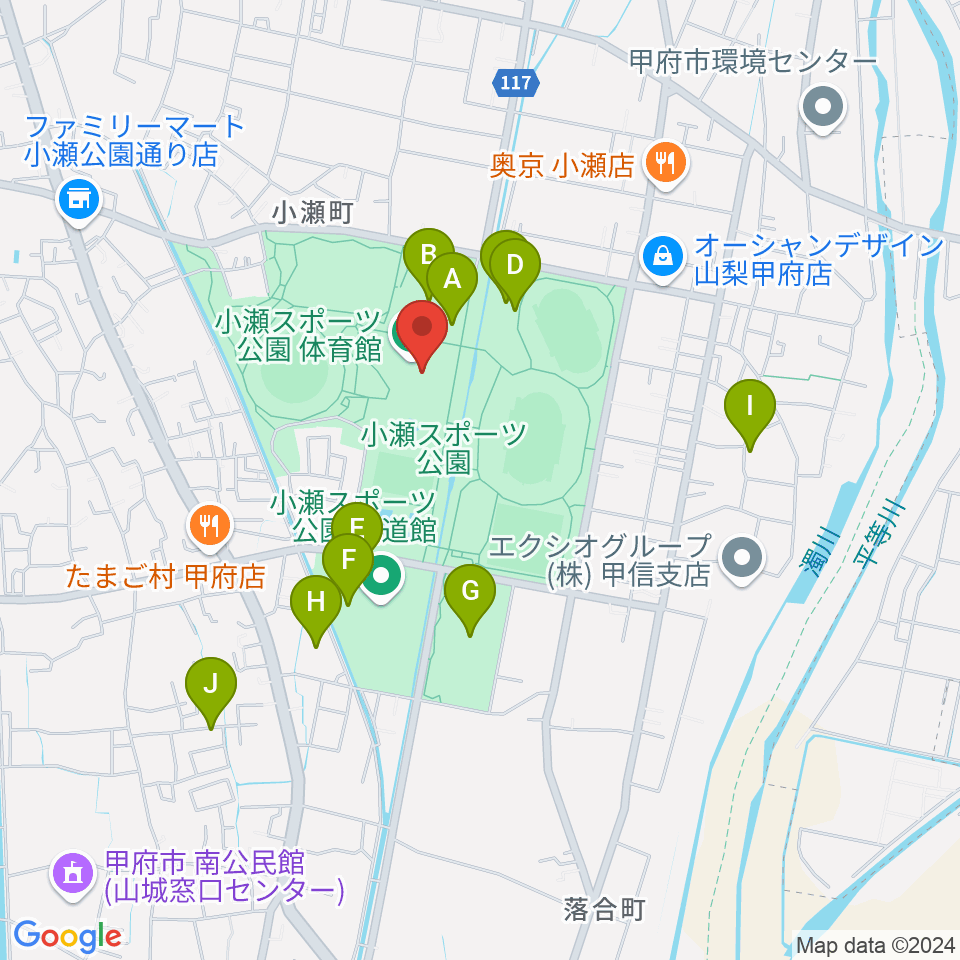 小瀬スポーツ公園体育館周辺の駐車場・コインパーキング一覧地図