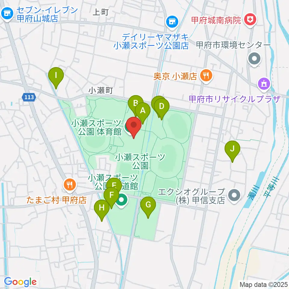 小瀬スポーツ公園体育館周辺の駐車場・コインパーキング一覧地図