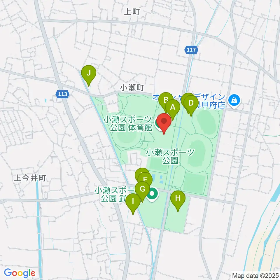 小瀬スポーツ公園体育館周辺の駐車場・コインパーキング一覧地図