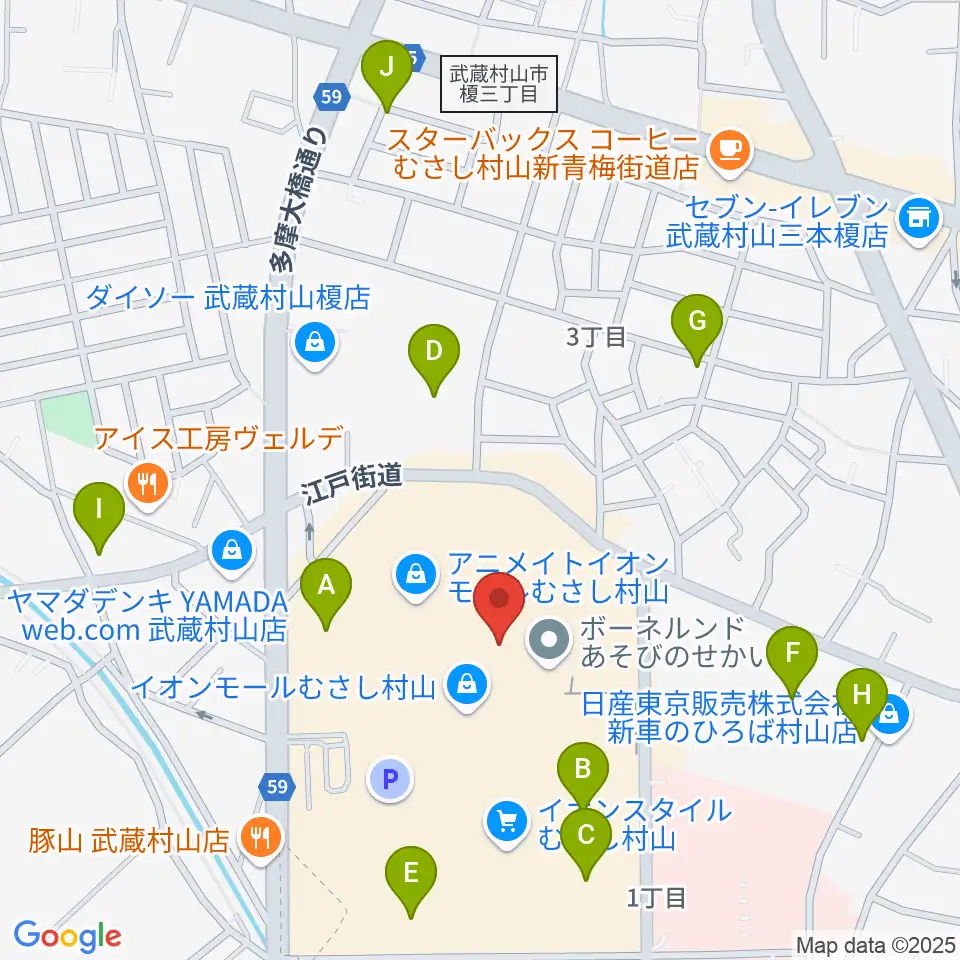 島村楽器 イオンモールむさし村山店周辺の駐車場・コインパーキング一覧地図
