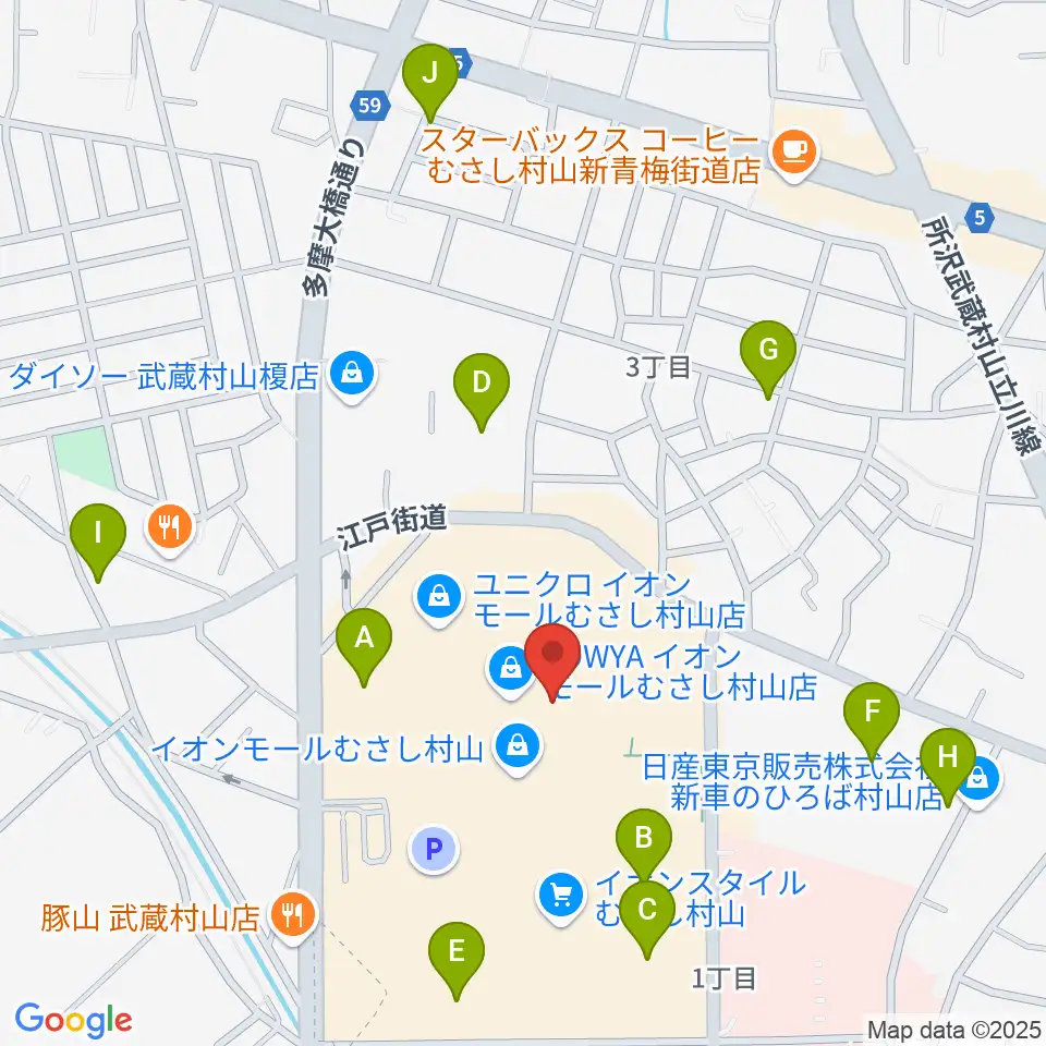 島村楽器 イオンモールむさし村山店周辺の駐車場・コインパーキング一覧地図