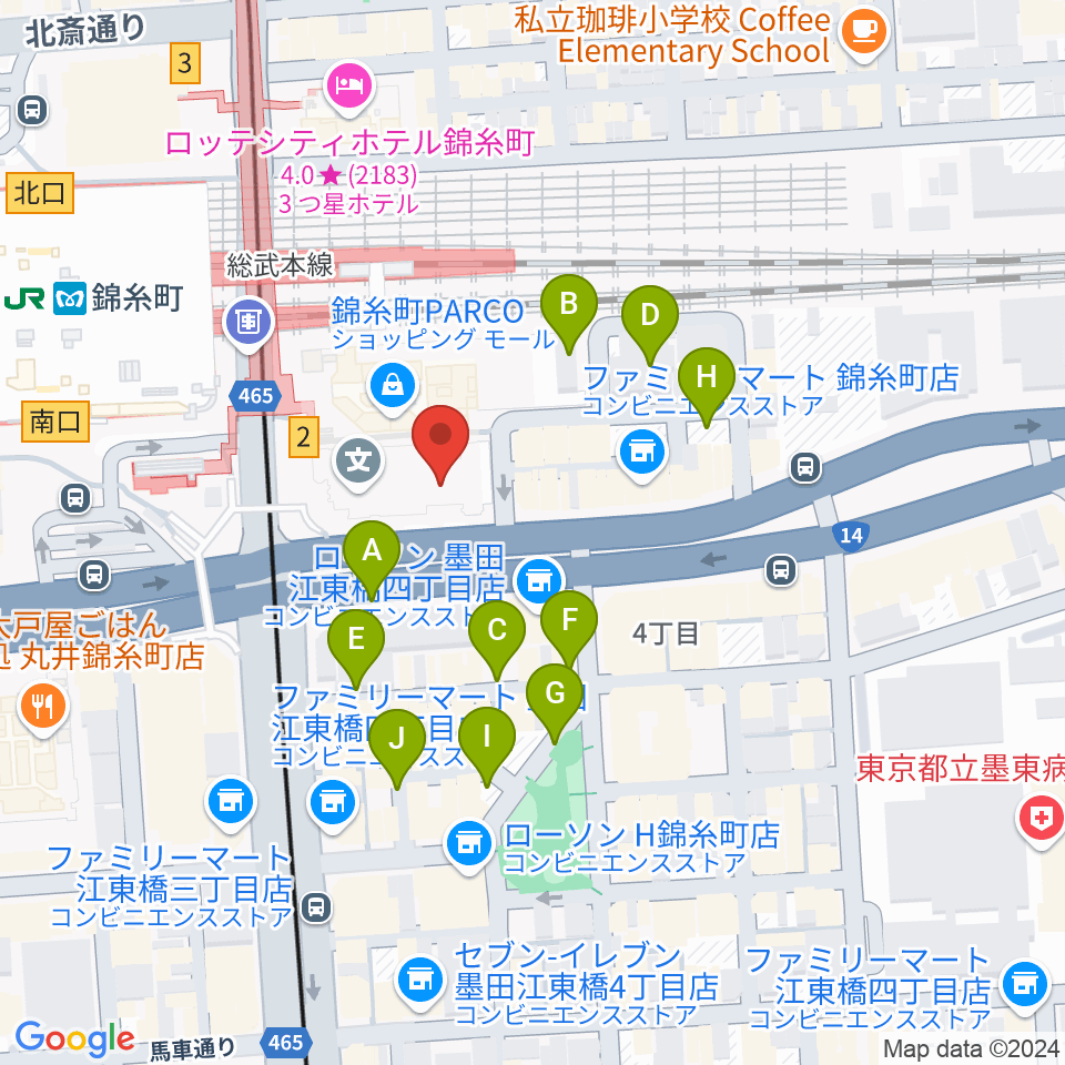 島村楽器 錦糸町パルコ店周辺の駐車場・コインパーキング一覧地図