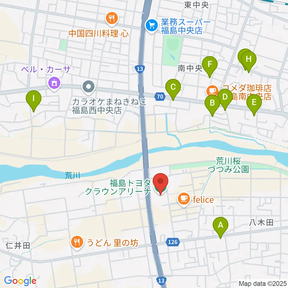 福島トヨタクラウンアリーナ周辺の駐車場・コインパーキング一覧地図