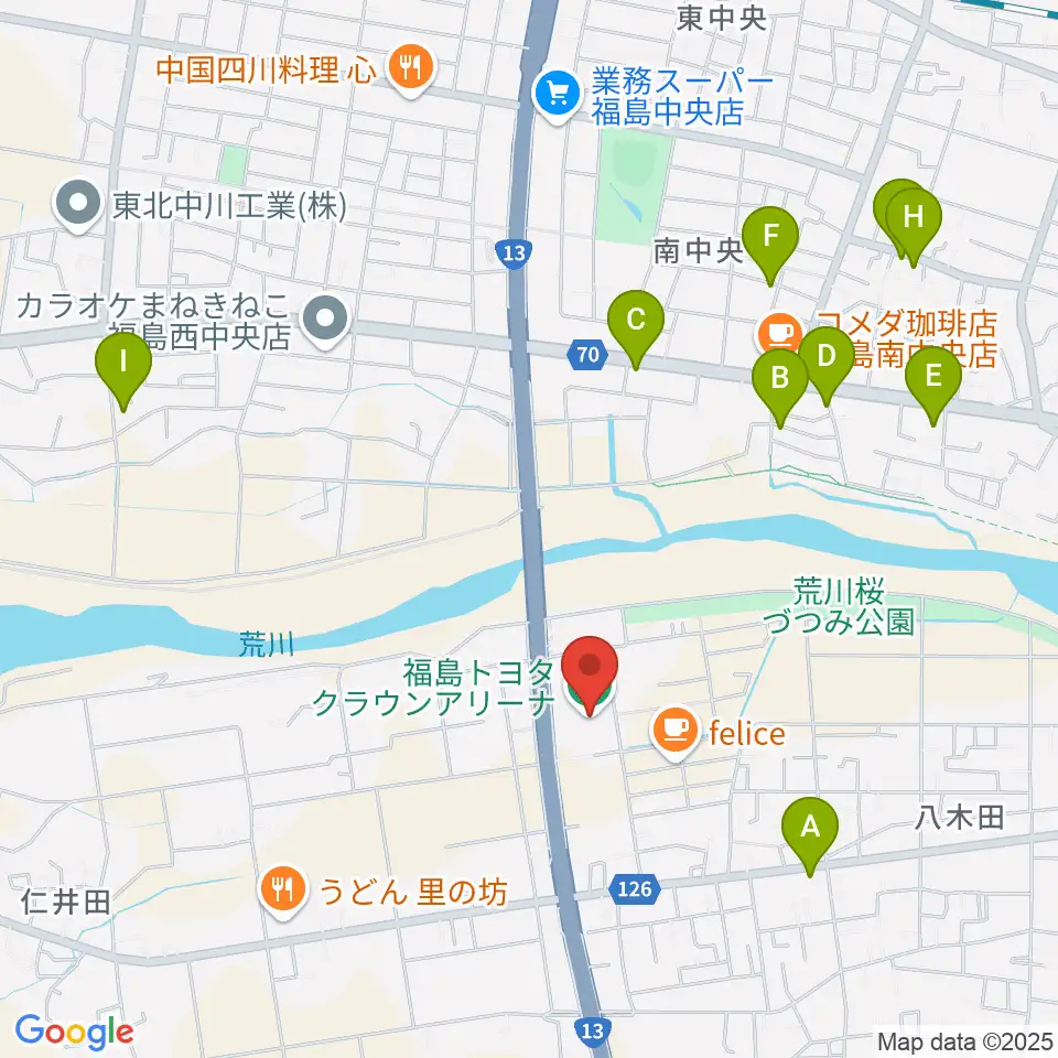 福島トヨタクラウンアリーナ周辺の駐車場・コインパーキング一覧地図