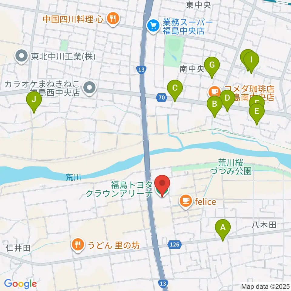 福島トヨタクラウンアリーナ周辺の駐車場・コインパーキング一覧地図