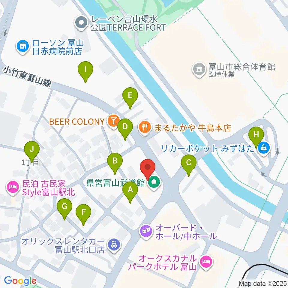 県営富山武道館周辺の駐車場・コインパーキング一覧地図