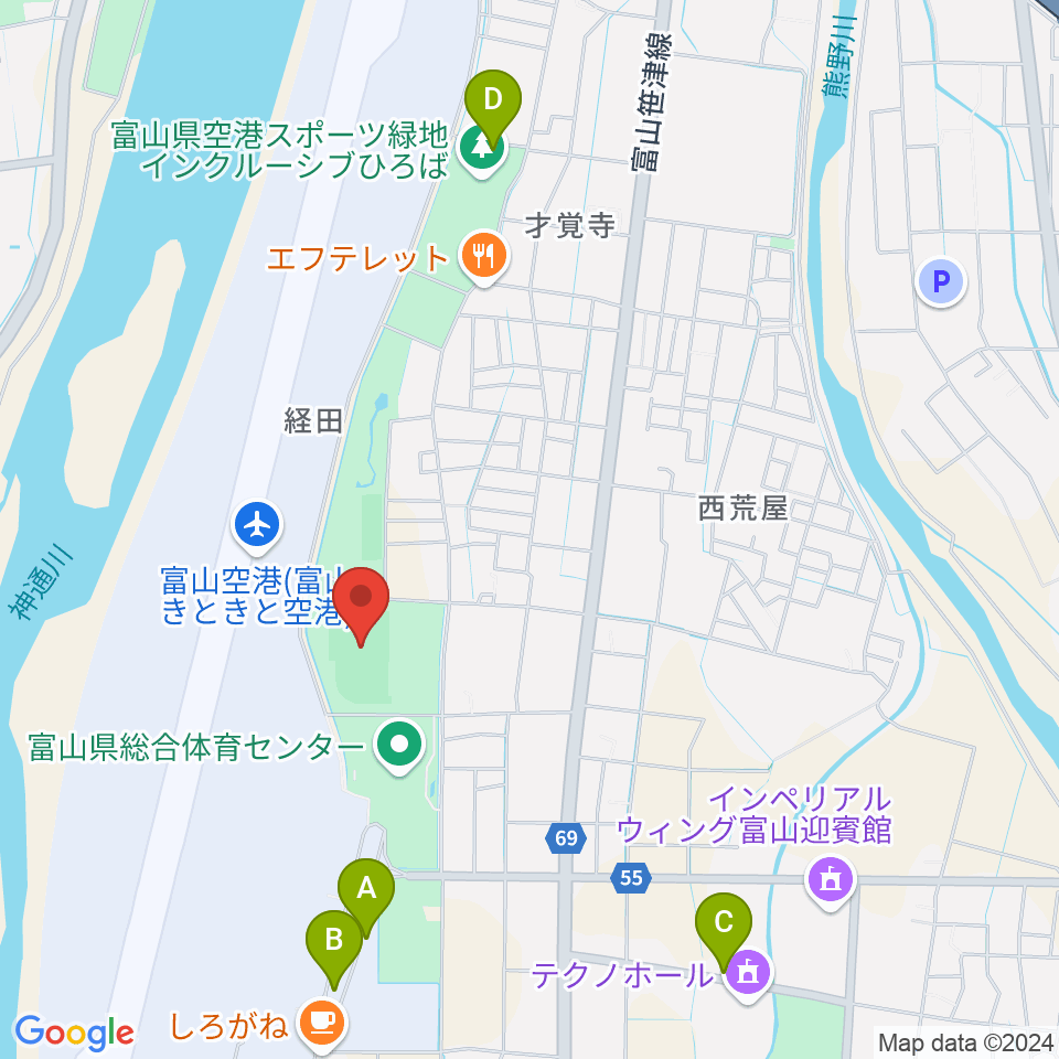 富山県空港スポーツ緑地 陸上競技場周辺の駐車場・コインパーキング一覧地図