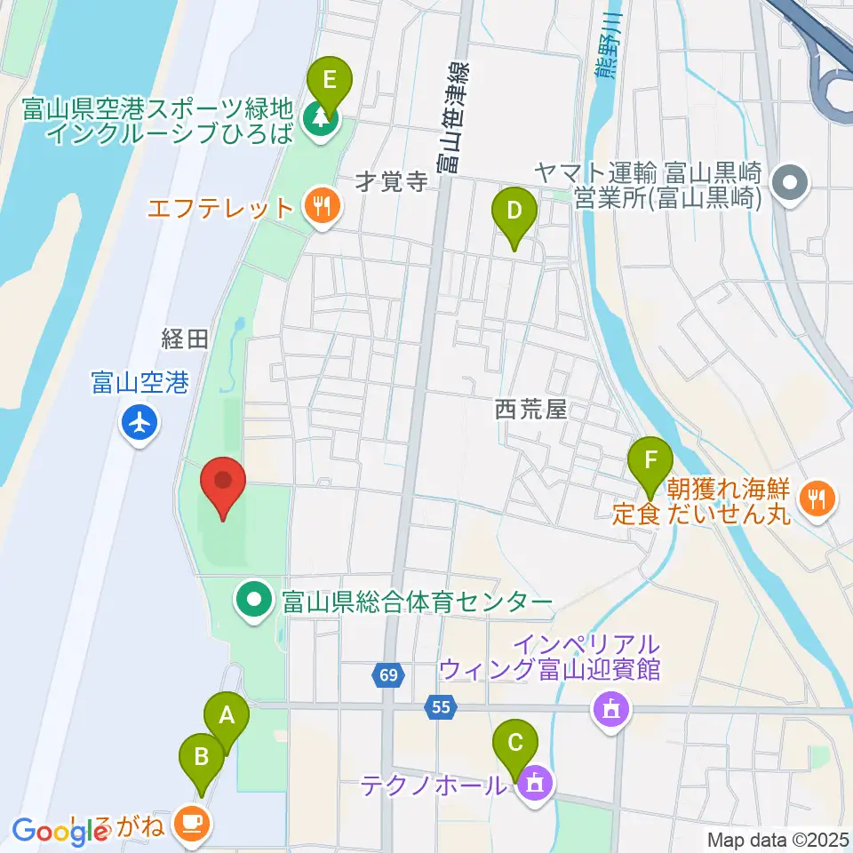 富山県空港スポーツ緑地 陸上競技場周辺の駐車場・コインパーキング一覧地図