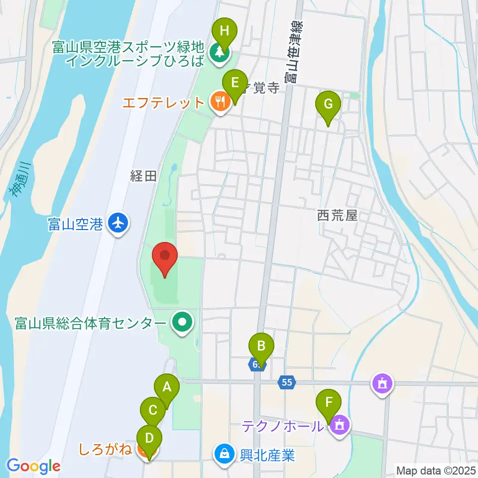 富山県空港スポーツ緑地 陸上競技場周辺の駐車場・コインパーキング一覧地図