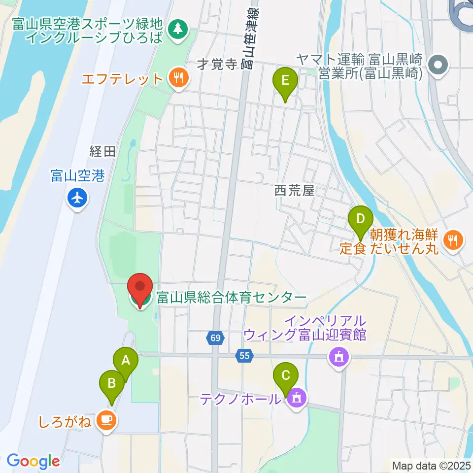 富山県総合体育センター周辺の駐車場・コインパーキング一覧地図