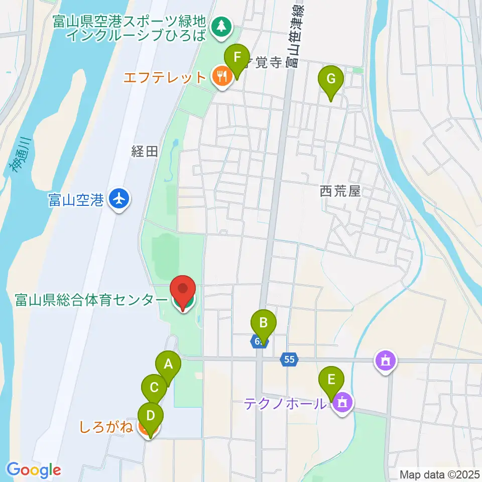 富山県総合体育センター周辺の駐車場・コインパーキング一覧地図