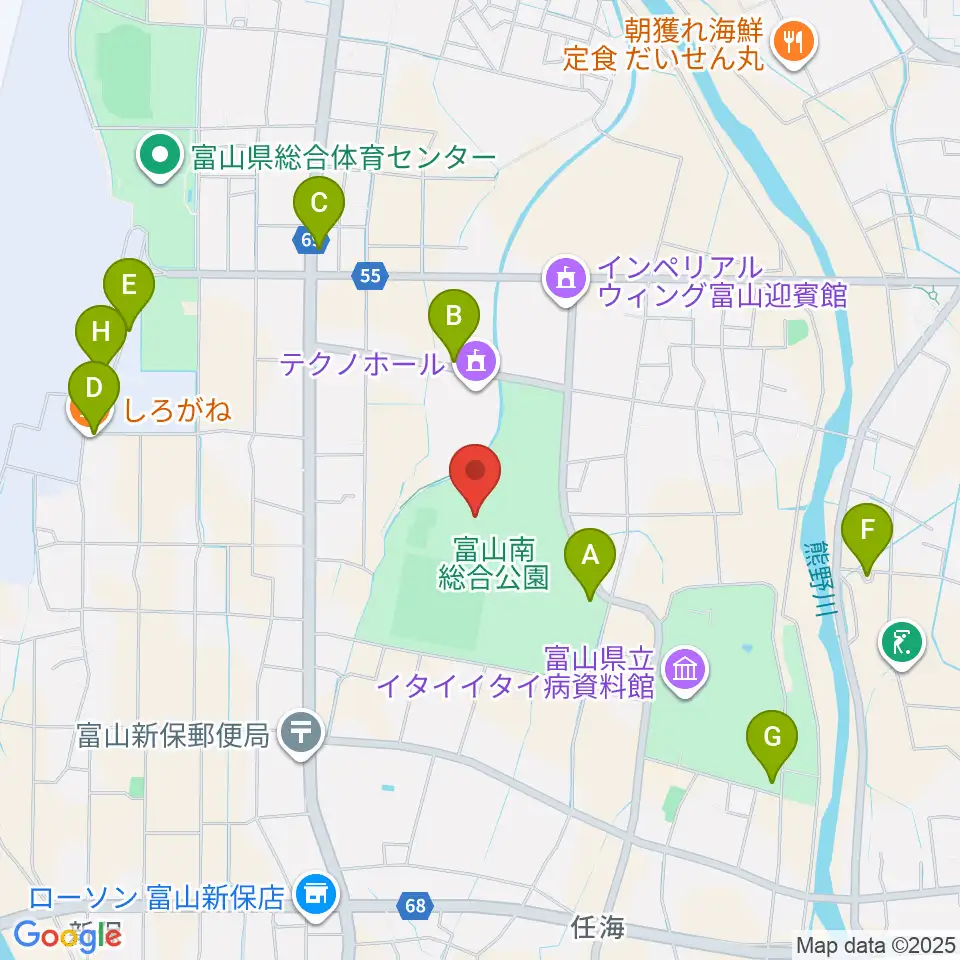 富山市体育文化センター 周辺の駐車場・コインパーキング一覧マップ