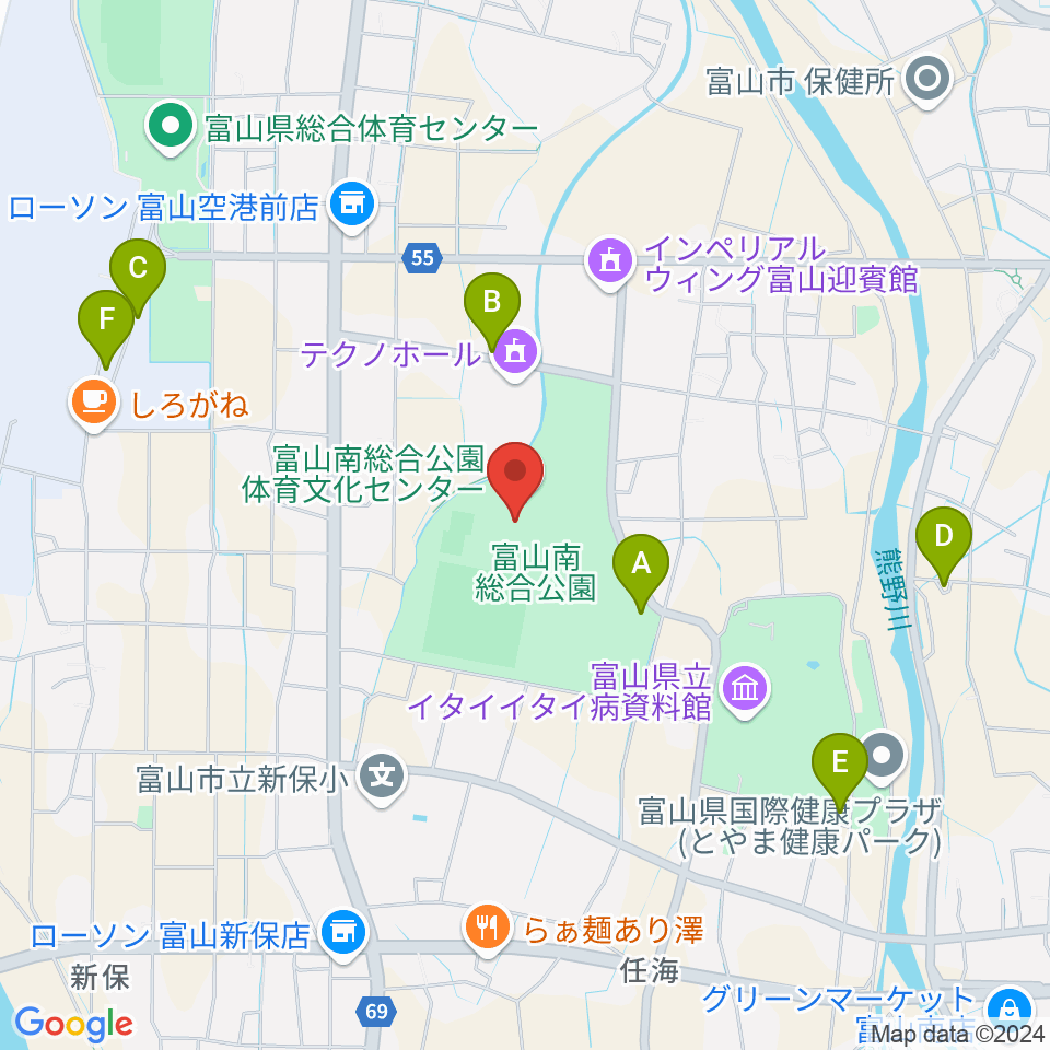 富山市南総合公園体育文化センター周辺の駐車場・コインパーキング一覧地図