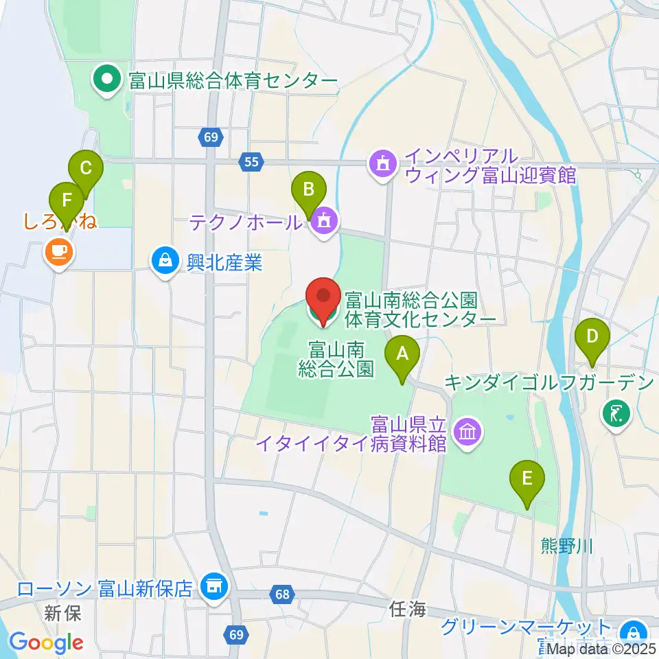 富山市南総合公園体育文化センター周辺の駐車場・コインパーキング一覧地図