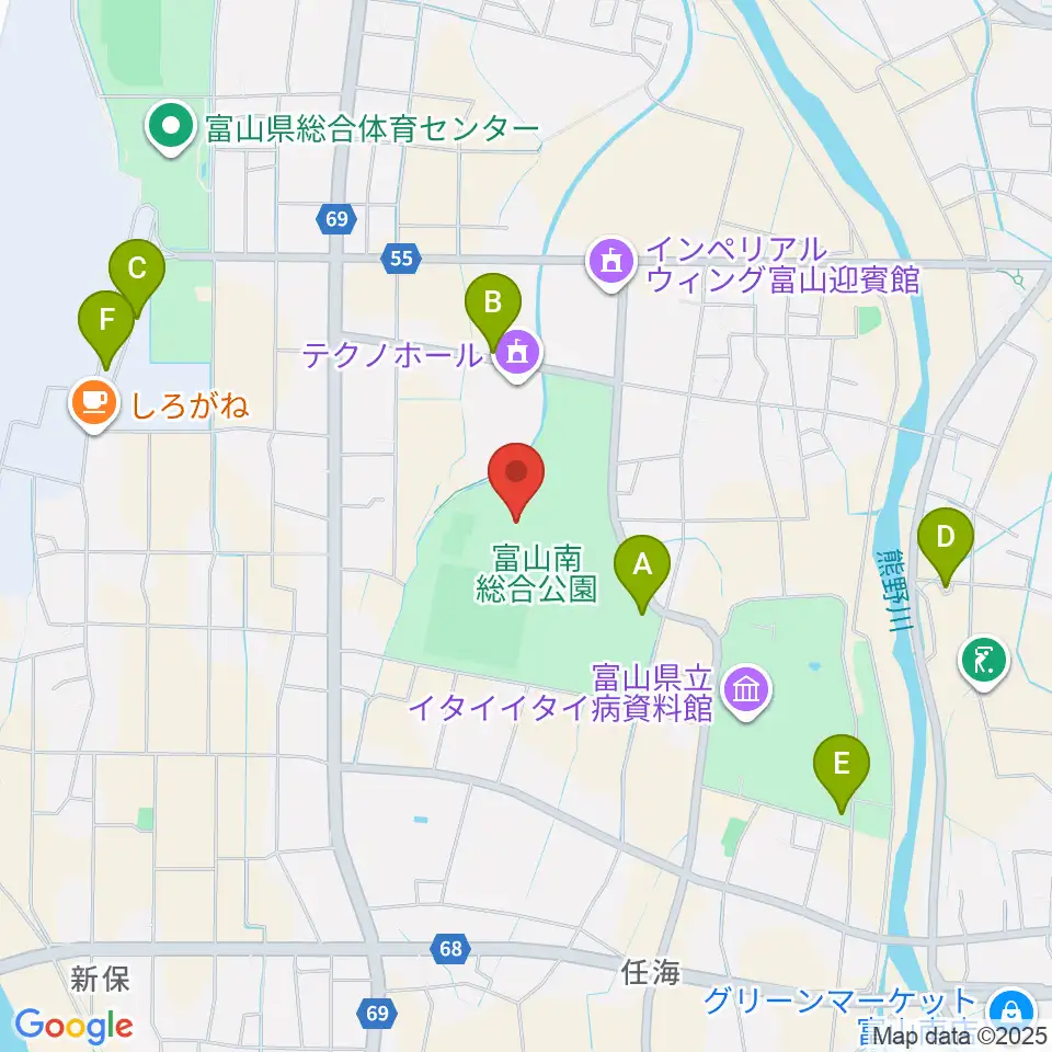 富山市南総合公園体育文化センター周辺の駐車場・コインパーキング一覧地図
