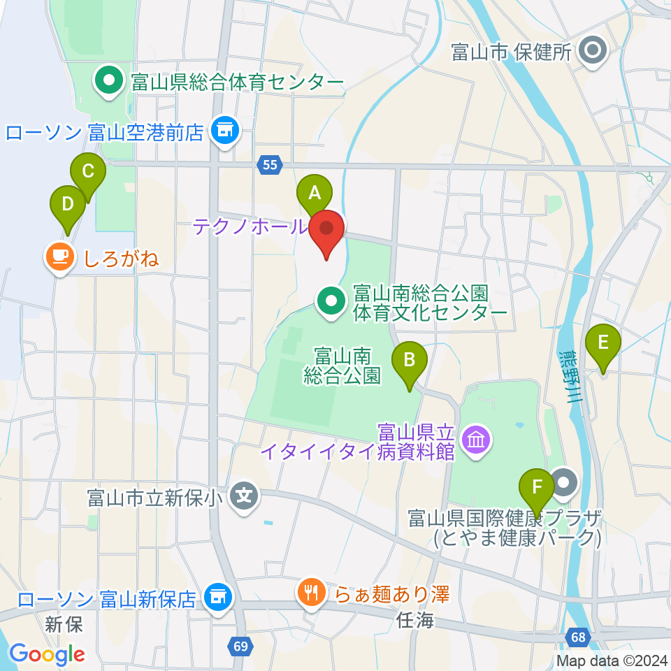 富山テクノホール周辺の駐車場・コインパーキング一覧地図