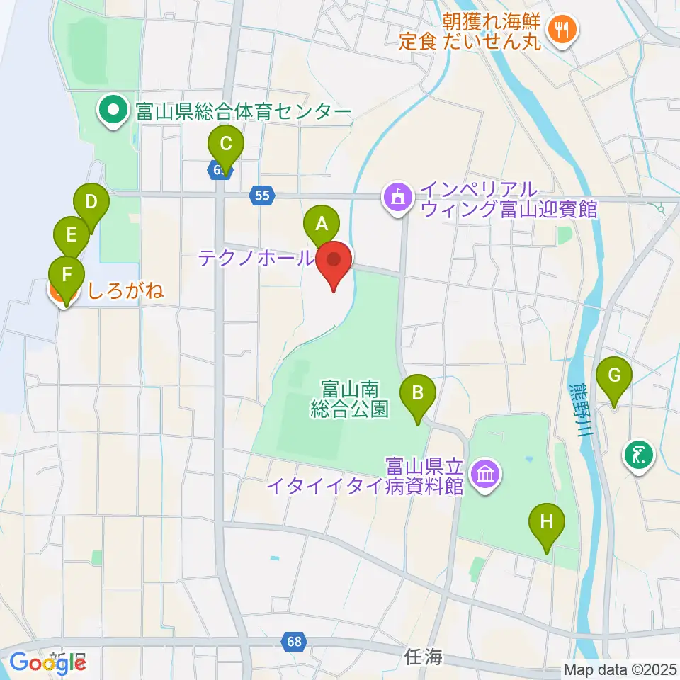 富山テクノホール周辺の駐車場・コインパーキング一覧地図