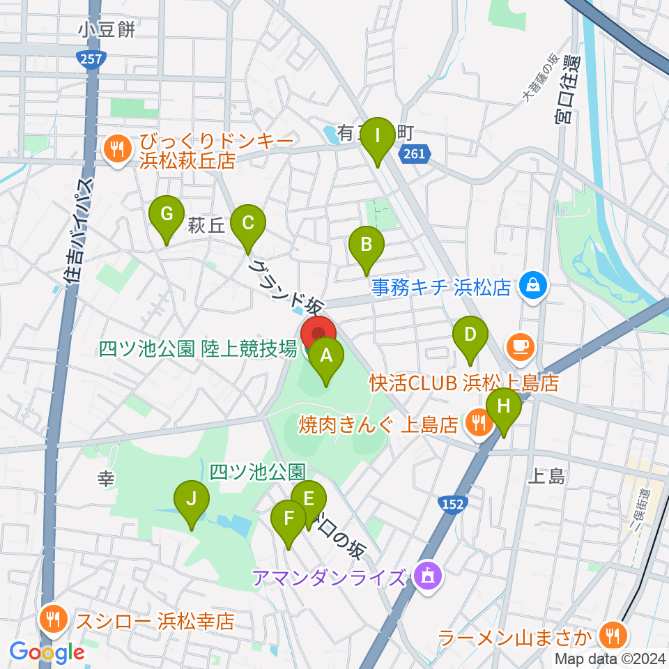 四ツ池公園陸上競技場周辺の駐車場・コインパーキング一覧地図