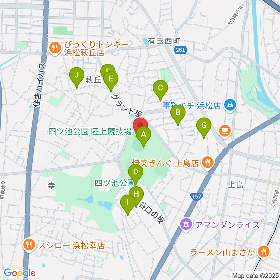 四ツ池公園陸上競技場周辺の駐車場・コインパーキング一覧地図