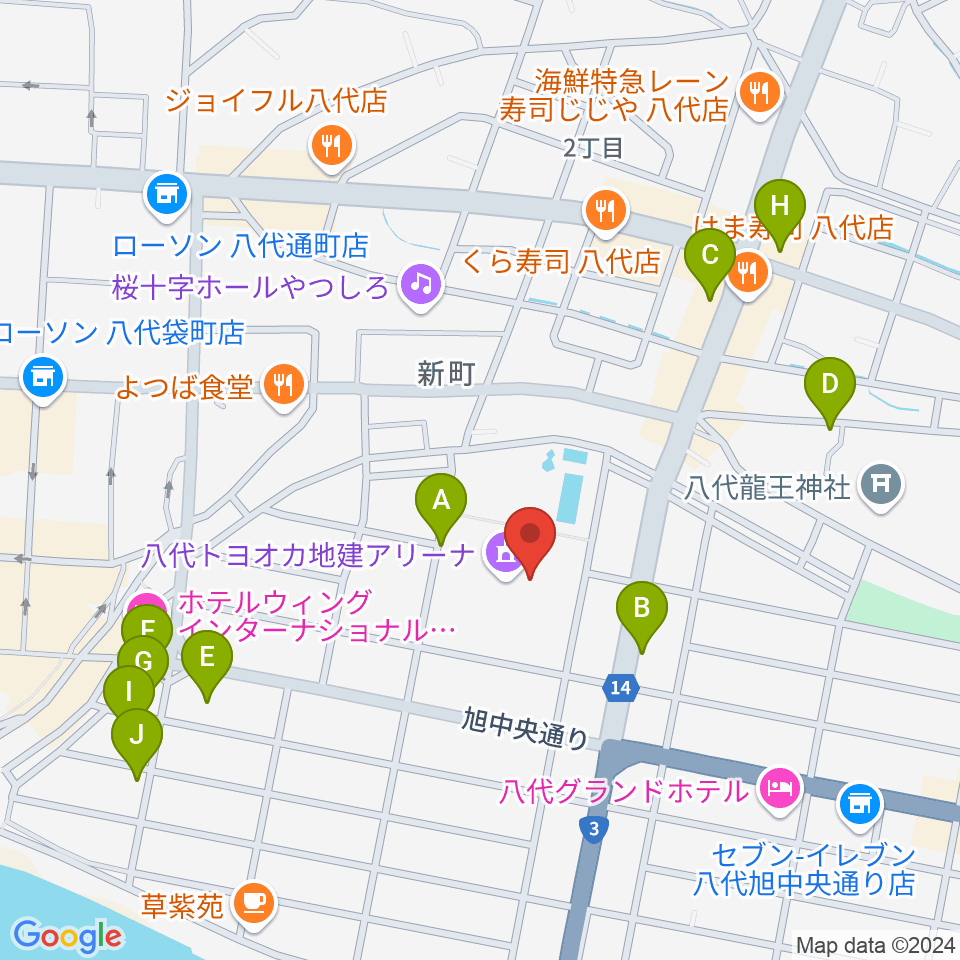 八代トヨオカ地建アリーナ周辺の駐車場・コインパーキング一覧地図