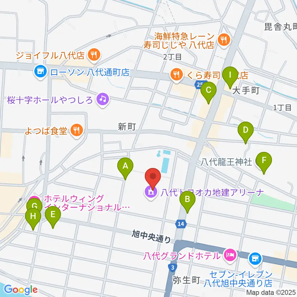 八代トヨオカ地建アリーナ周辺の駐車場・コインパーキング一覧地図