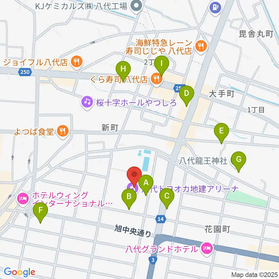 八代トヨオカ地建アリーナ周辺の駐車場・コインパーキング一覧地図