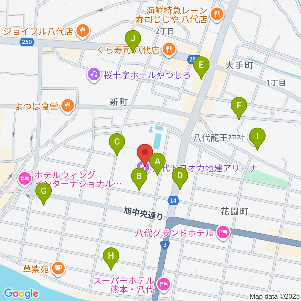 八代トヨオカ地建アリーナ周辺の駐車場・コインパーキング一覧地図