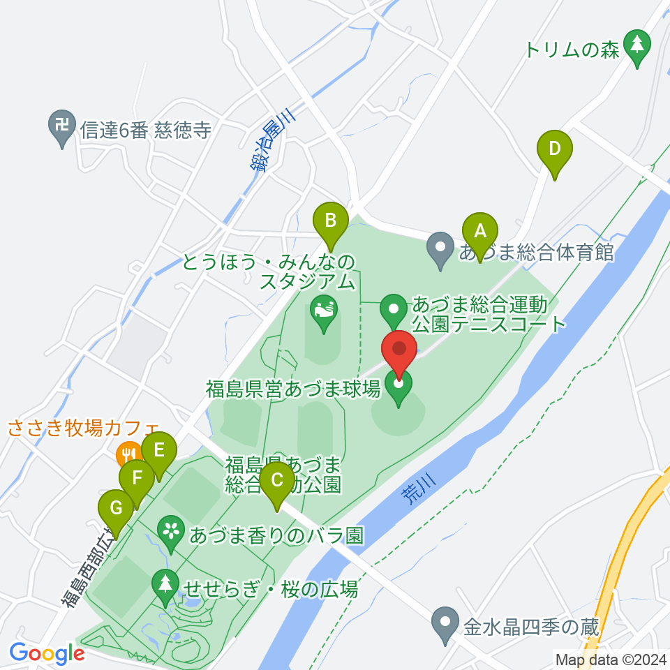 福島県営あづま球場周辺の駐車場・コインパーキング一覧地図