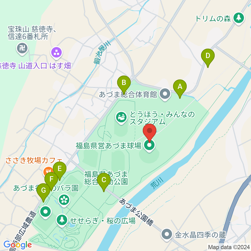 福島県営あづま球場周辺の駐車場・コインパーキング一覧地図