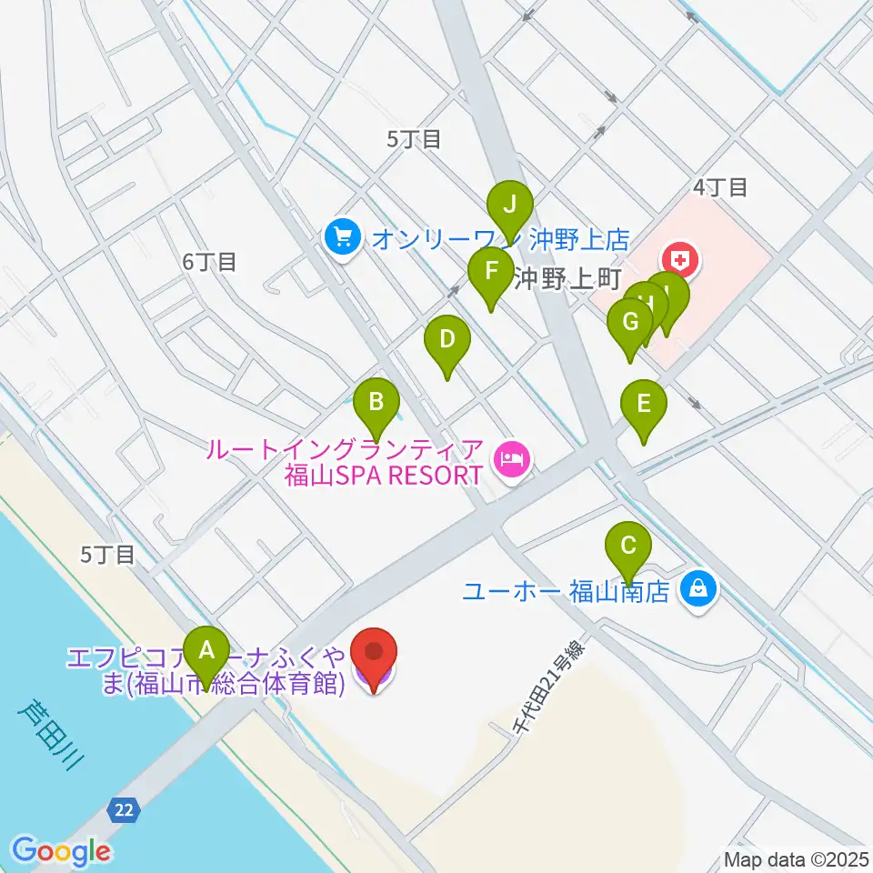 エフピコアリーナふくやま周辺の駐車場・コインパーキング一覧地図