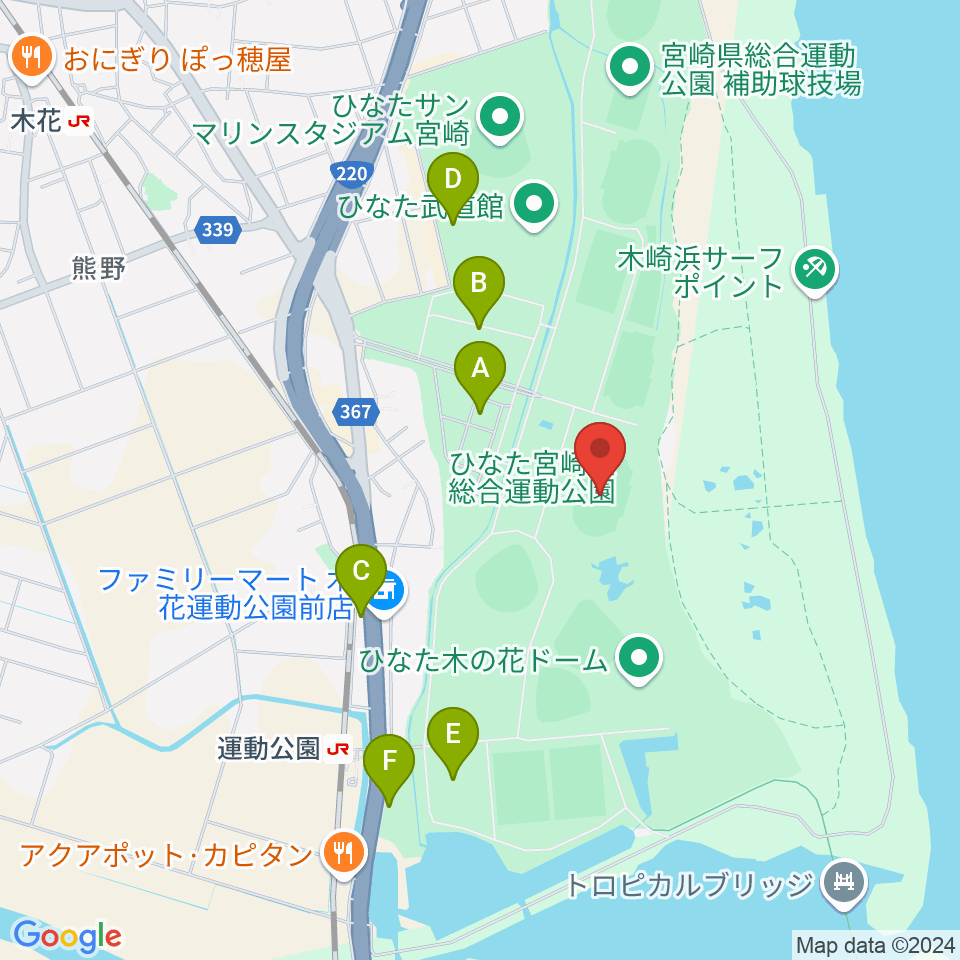 ひなた陸上競技場周辺の駐車場・コインパーキング一覧地図