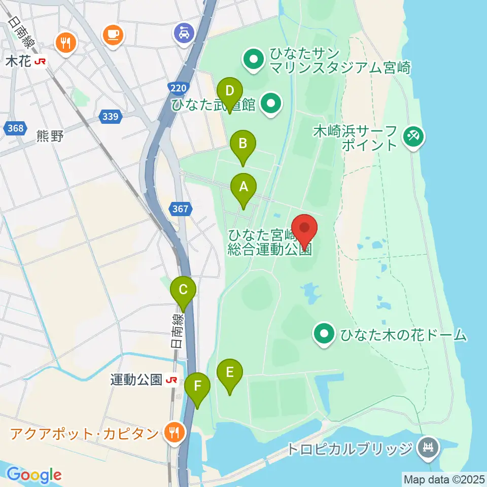 ひなた陸上競技場周辺の駐車場・コインパーキング一覧地図