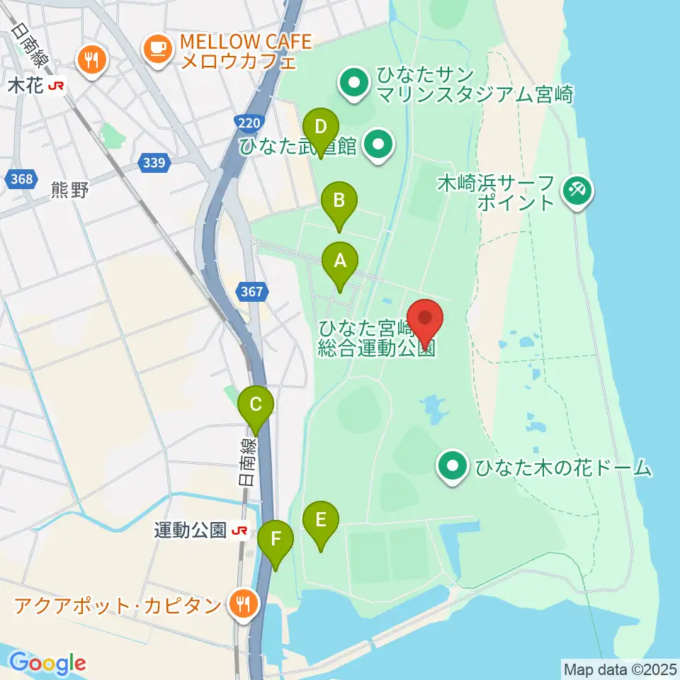 ひなた陸上競技場周辺の駐車場・コインパーキング一覧地図