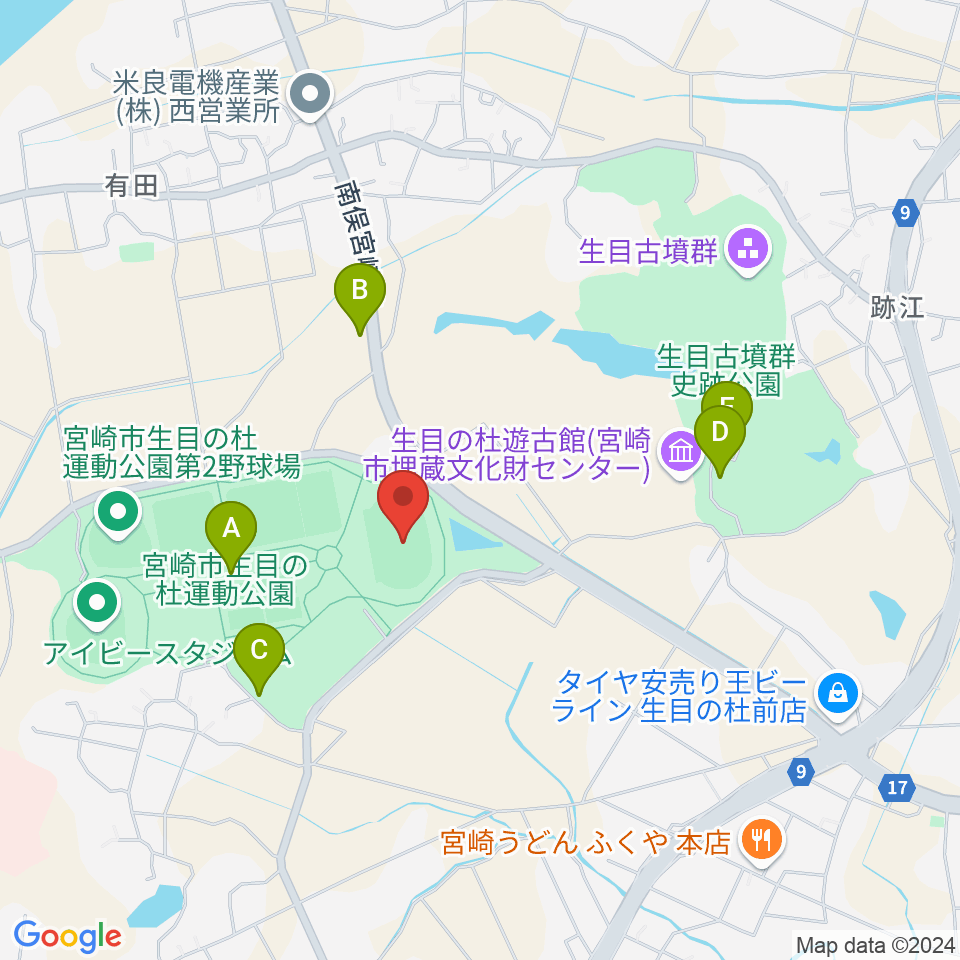 生目の杜運動公園陸上競技場周辺の駐車場・コインパーキング一覧地図