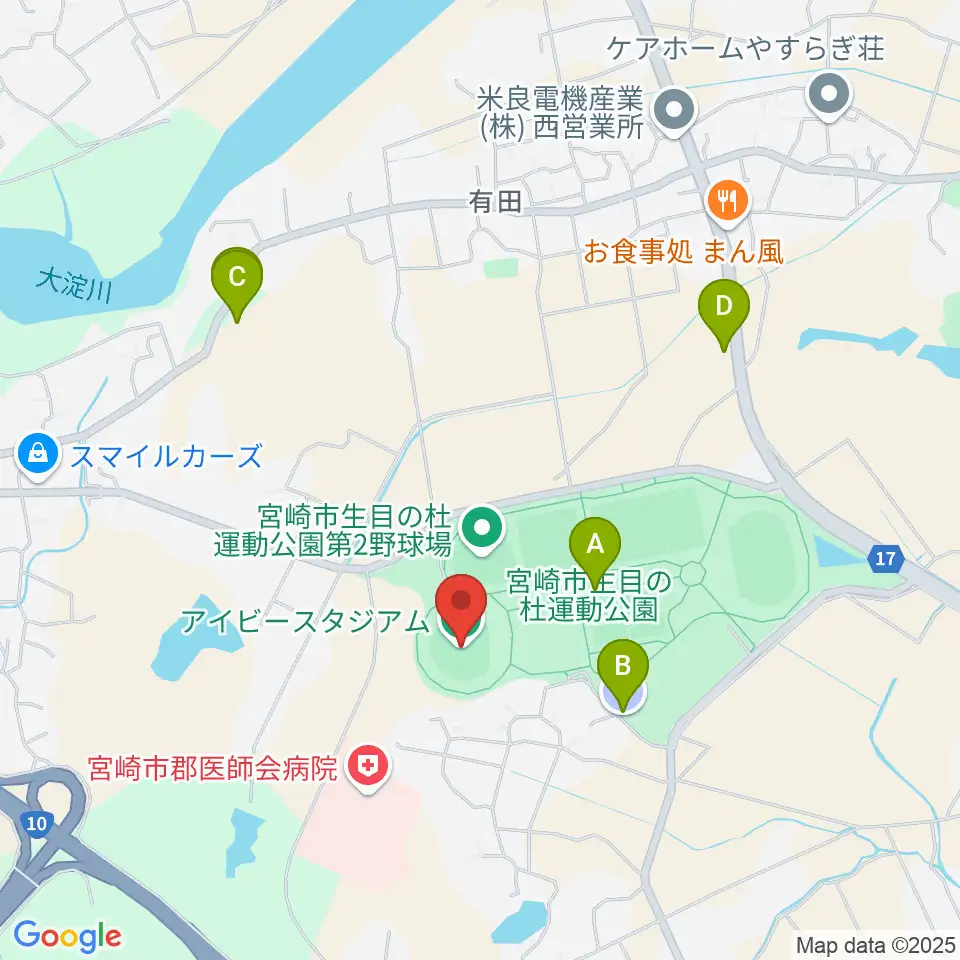 アイビースタジアム周辺の駐車場・コインパーキング一覧地図