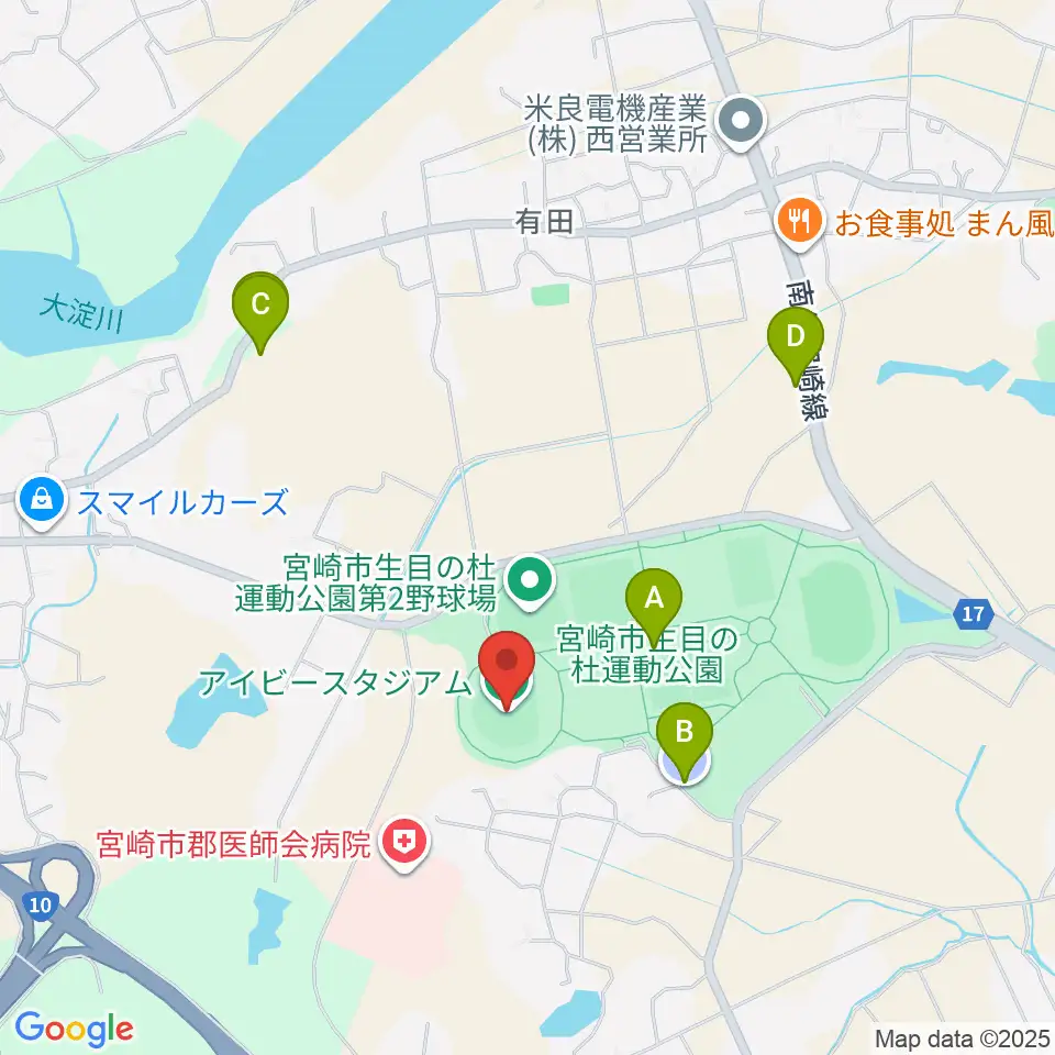 アイビースタジアム周辺の駐車場・コインパーキング一覧地図
