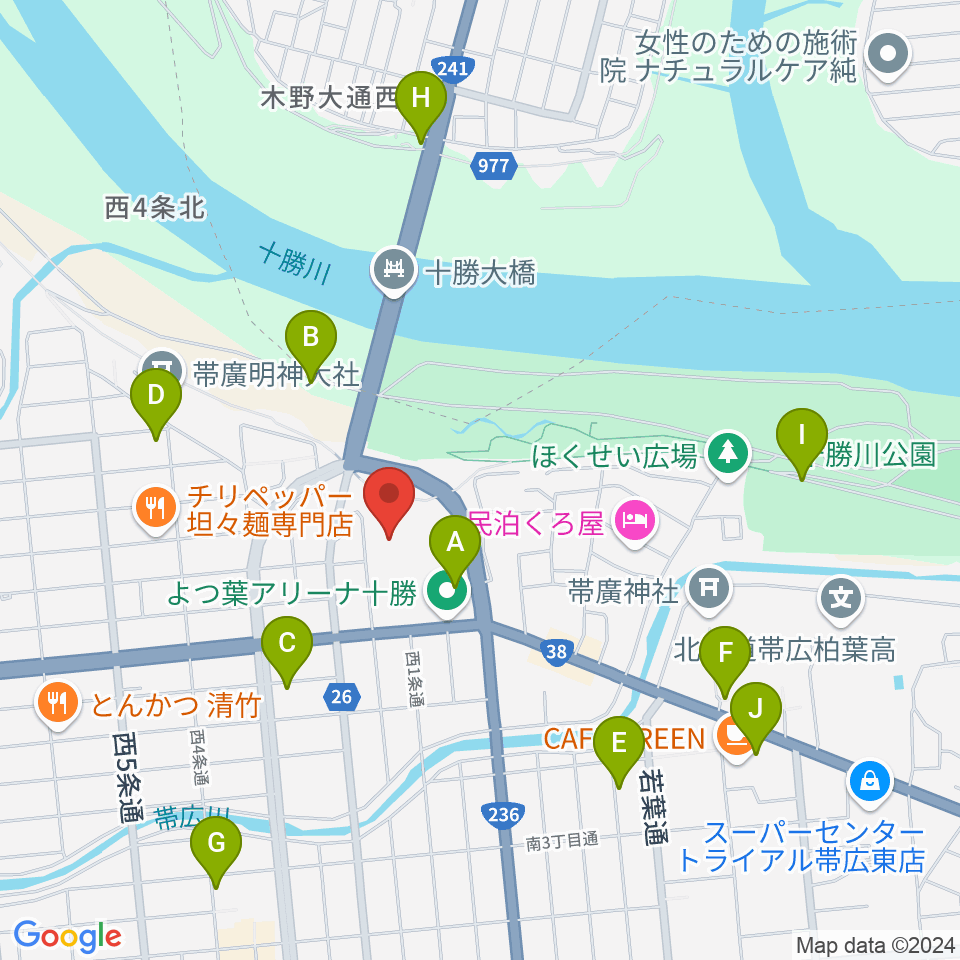 よつ葉アリーナ十勝周辺の駐車場・コインパーキング一覧地図