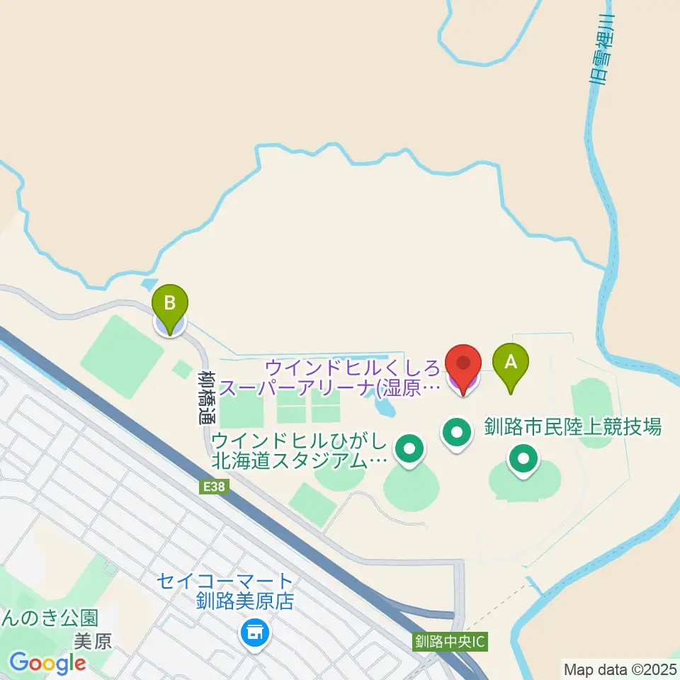 ウインドヒルくしろスーパーアリーナ周辺の駐車場・コインパーキング一覧地図