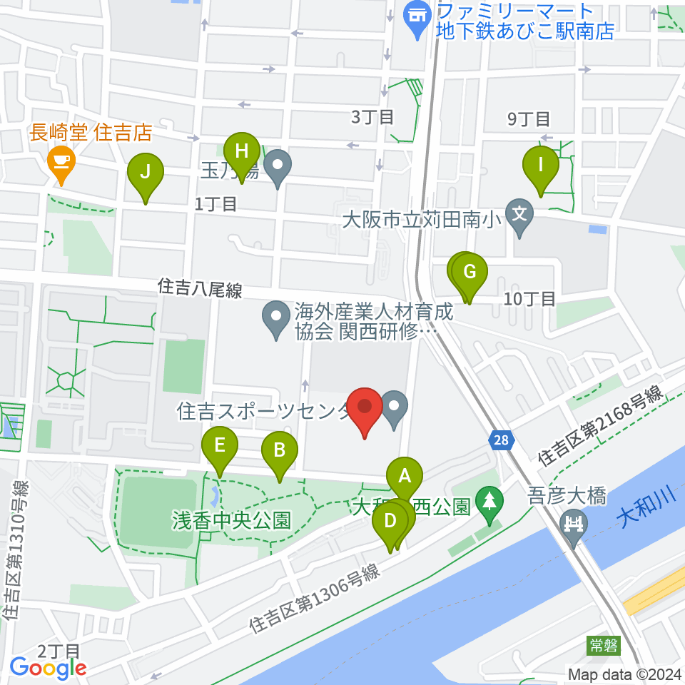 大阪市立住吉スポーツセンター・屋内プール周辺の駐車場・コインパーキング一覧地図