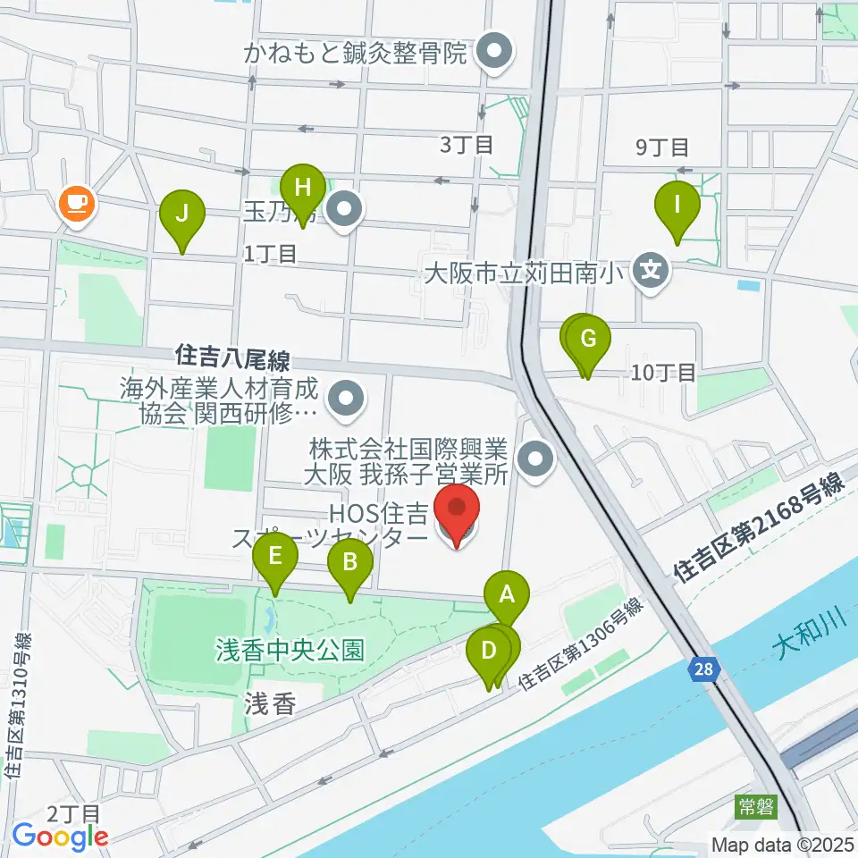 大阪市立住吉スポーツセンター・屋内プール周辺の駐車場・コインパーキング一覧地図