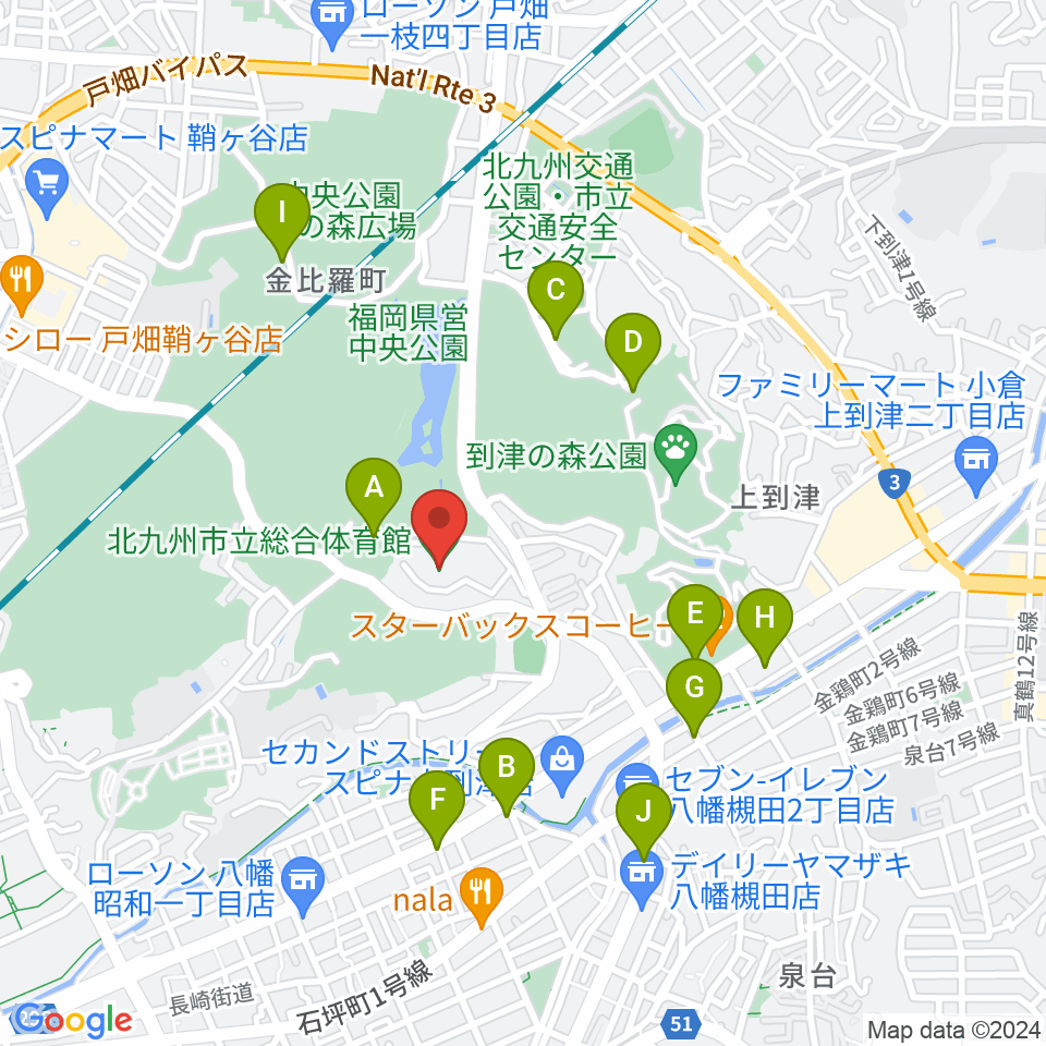 北九州市立総合体育館周辺の駐車場・コインパーキング一覧地図