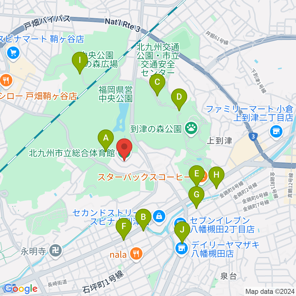 北九州市立総合体育館周辺の駐車場・コインパーキング一覧地図