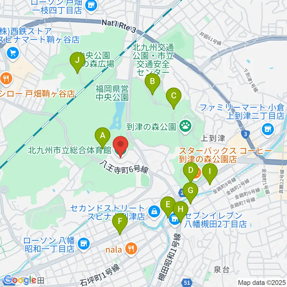 北九州市立総合体育館周辺の駐車場・コインパーキング一覧地図