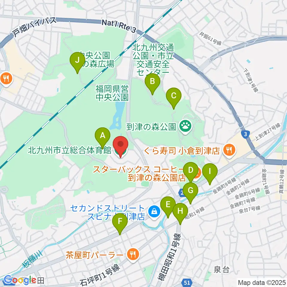 北九州市立総合体育館周辺の駐車場・コインパーキング一覧地図