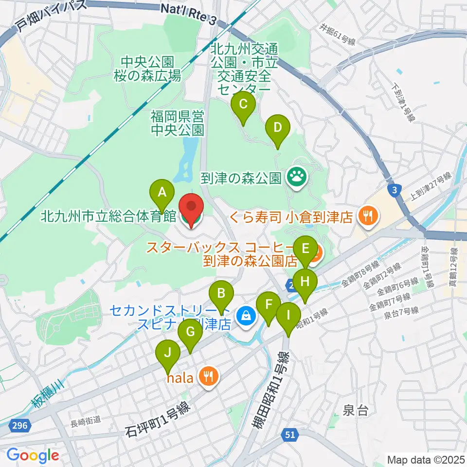 北九州市立総合体育館周辺の駐車場・コインパーキング一覧地図