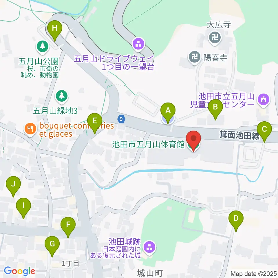 池田市五月山体育館周辺の駐車場・コインパーキング一覧地図