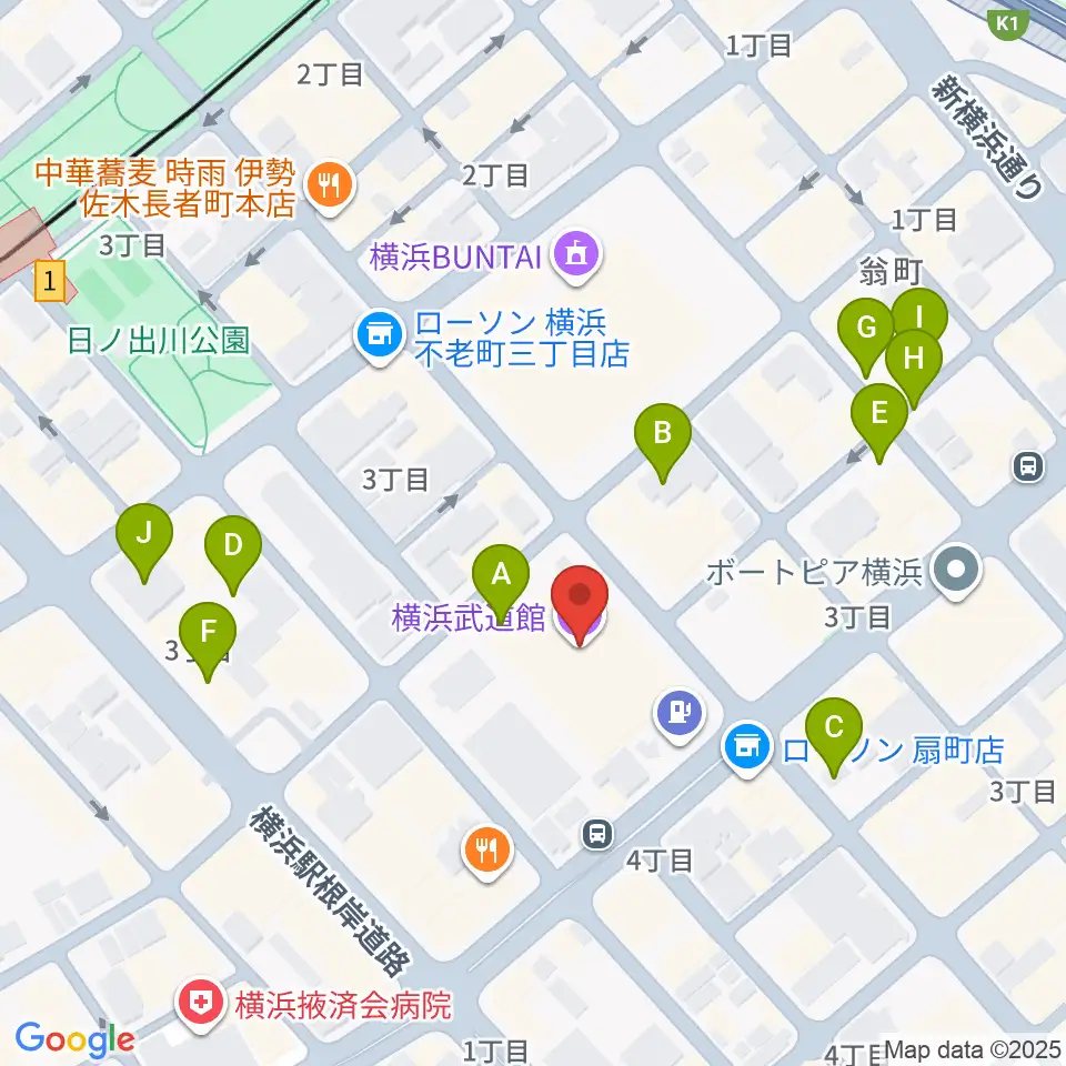 横浜武道館周辺の駐車場・コインパーキング一覧地図